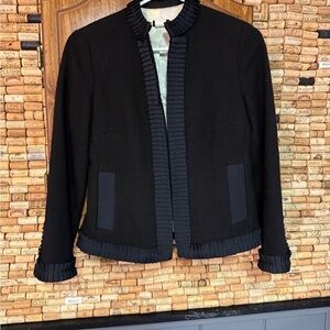 J. Crew black wool blend collarless ruffle blazer suit jacket size 4 Acadamia